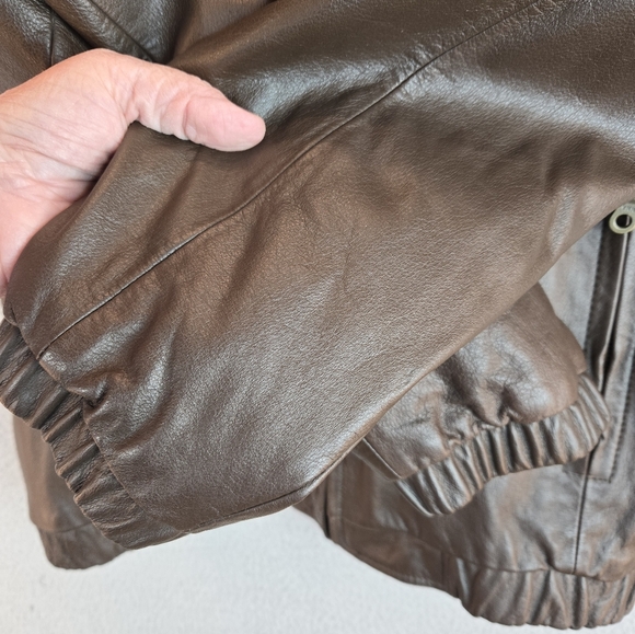 Preston & York Mens Leather Jacket Sz L Chocolate Brown Aviator Look 2 Pockets - Picture 7 of 14